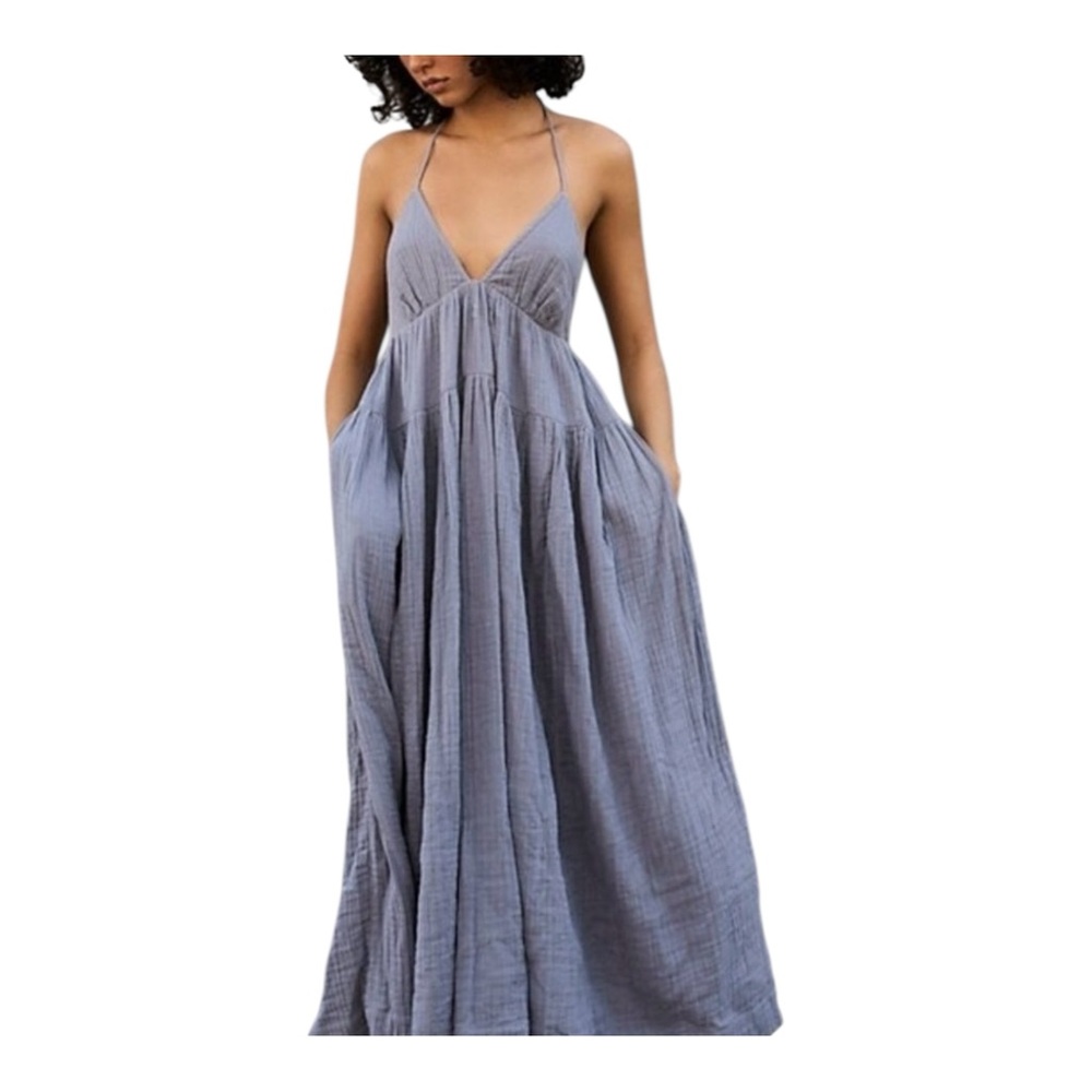 Free People Slate Blue Cotton Maxi Dress